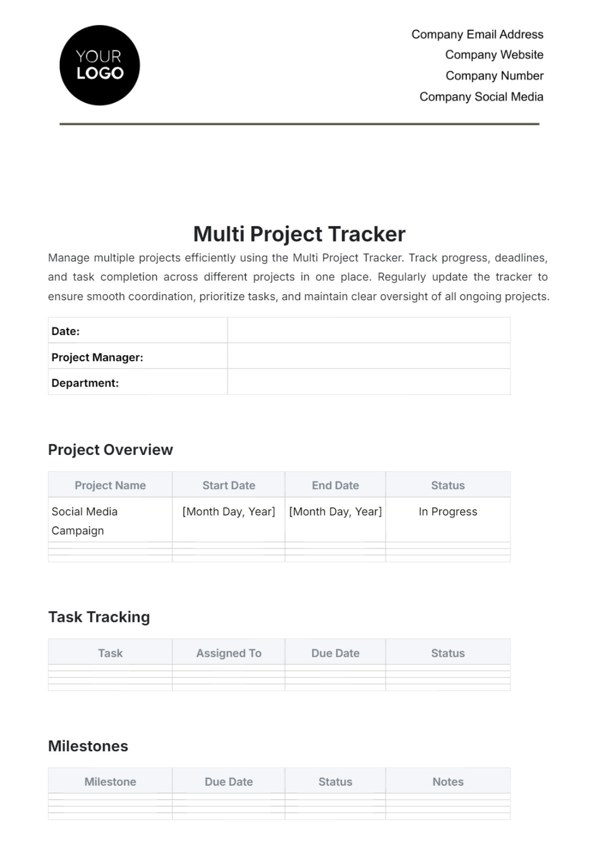 Multi Project Tracker Template