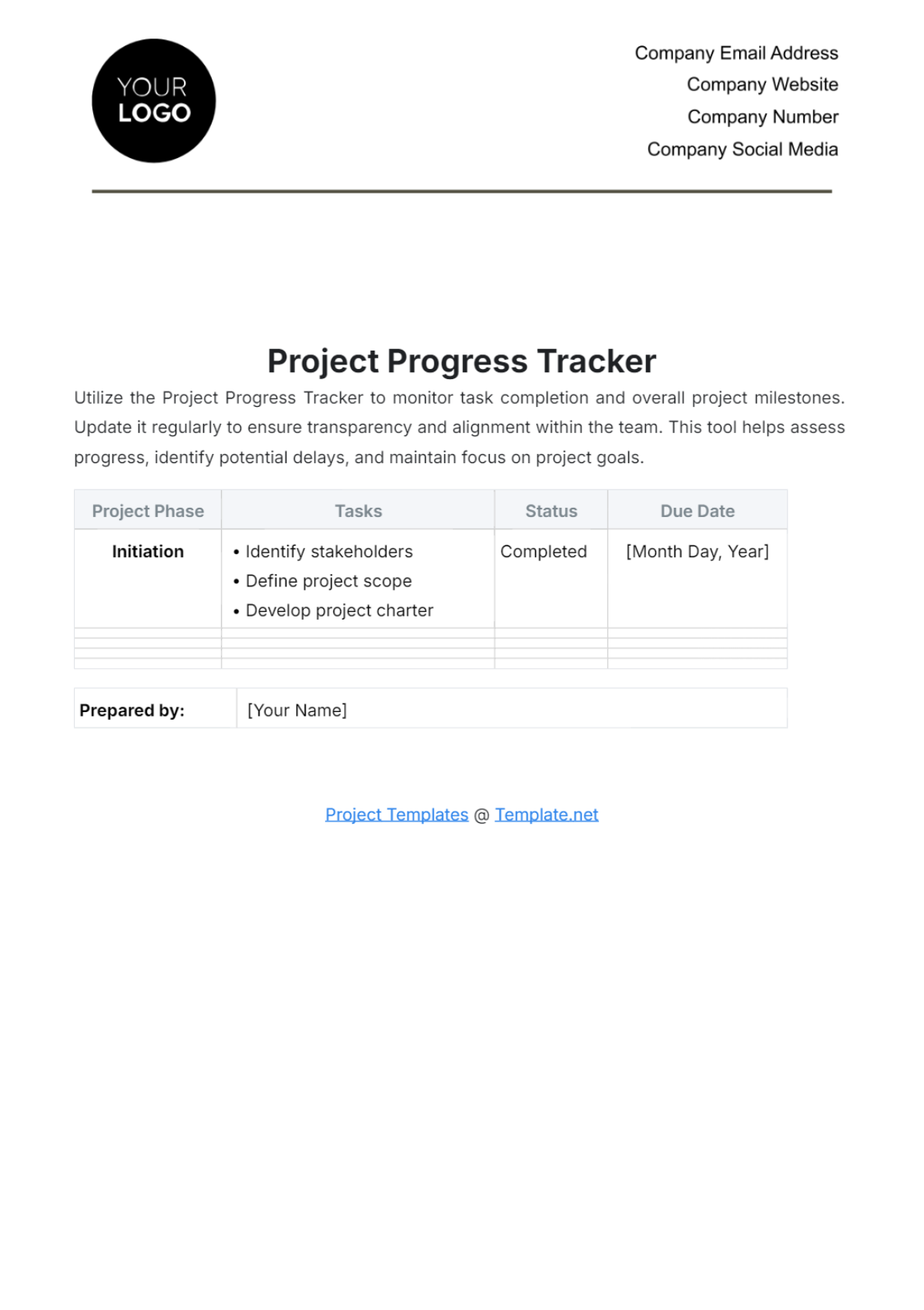 Project Progress Tracker Template