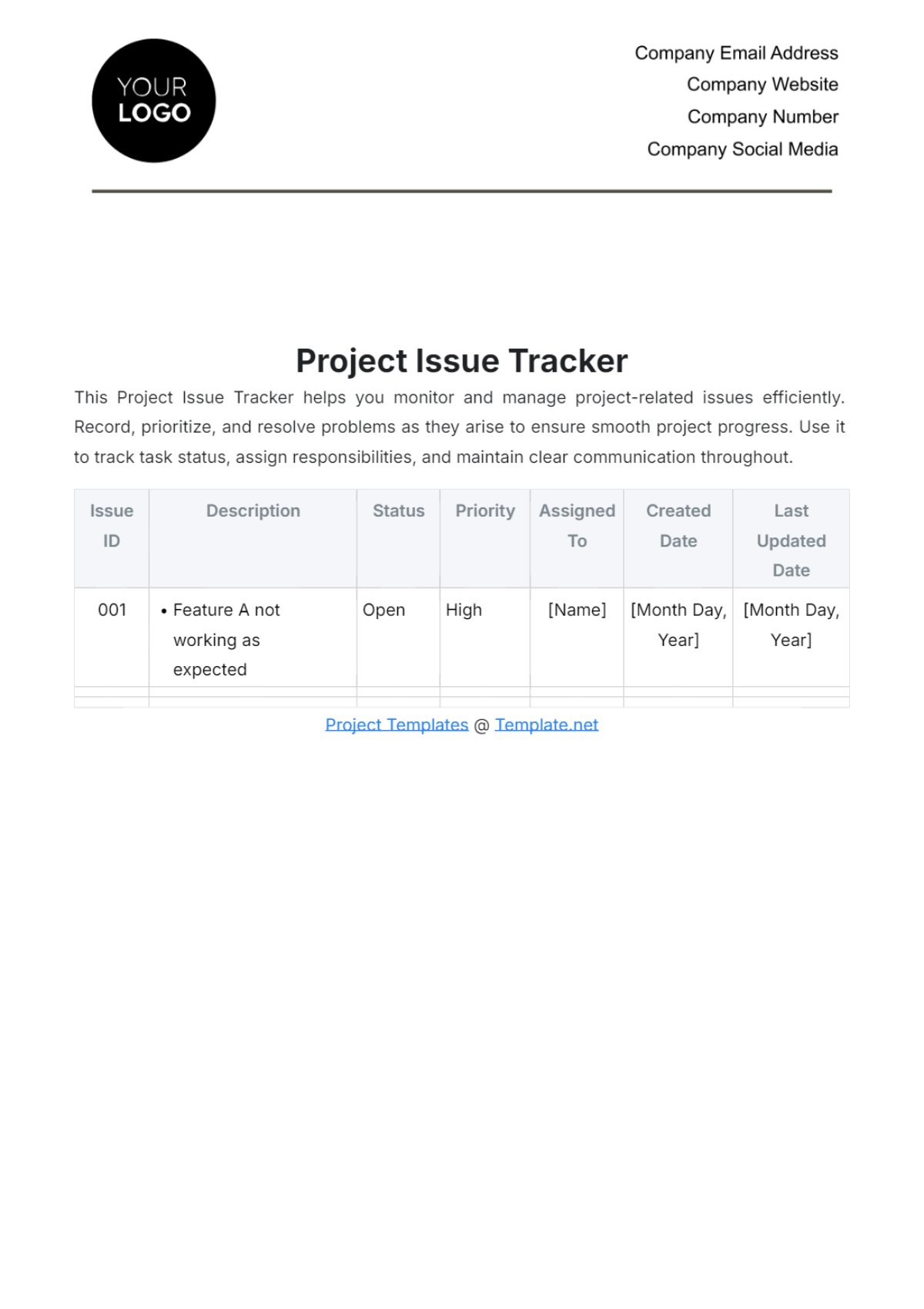 Project Issue Tracker Template