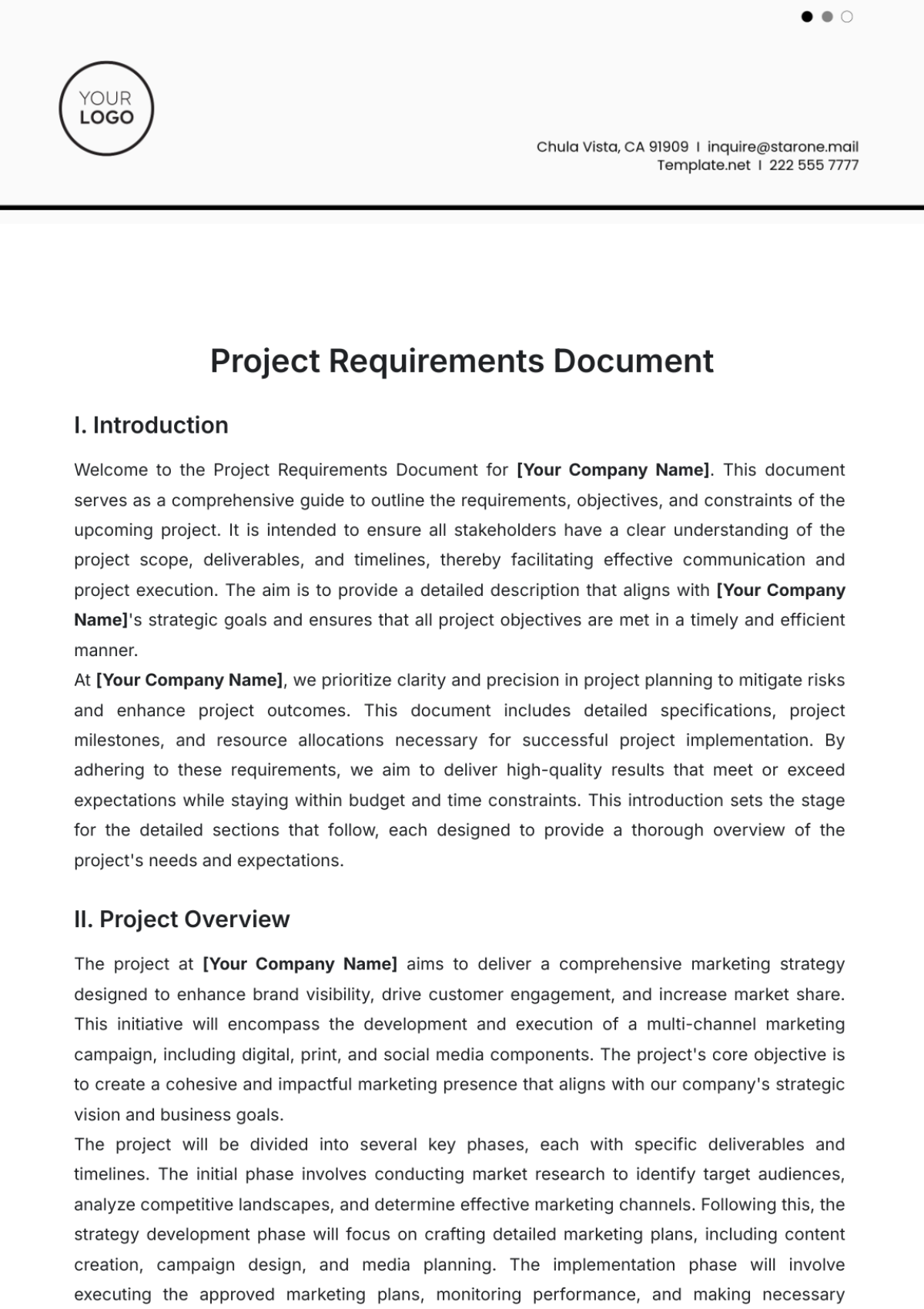 Project Requirements Document Template - Edit Online & Download