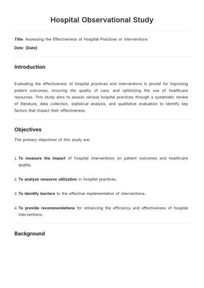 Free Hospital Observational Study Template to Edit Online