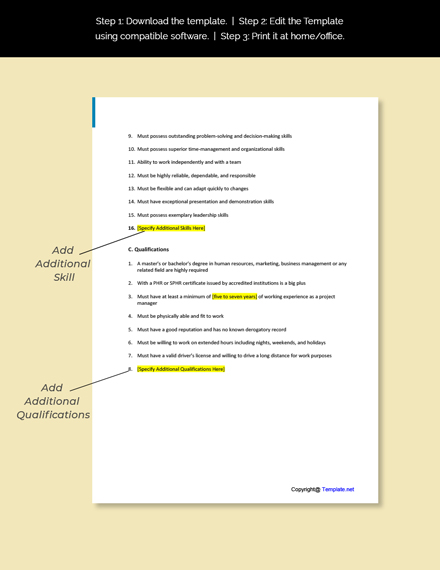 FREE HR Project Manager Job Description Template Word Apple Pages 