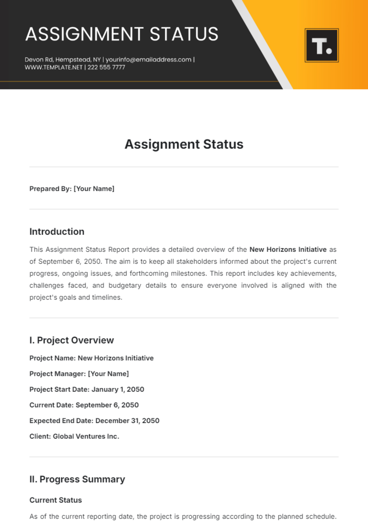 Assignment Status Template - Edit Online & Download