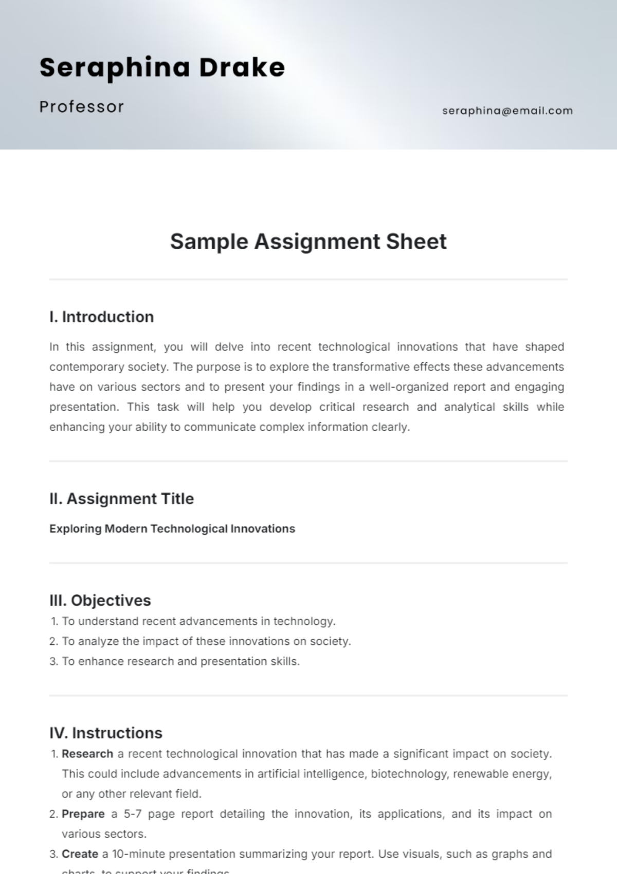 Free Sample Assignment Sheet Template - Edit Online & Download ...