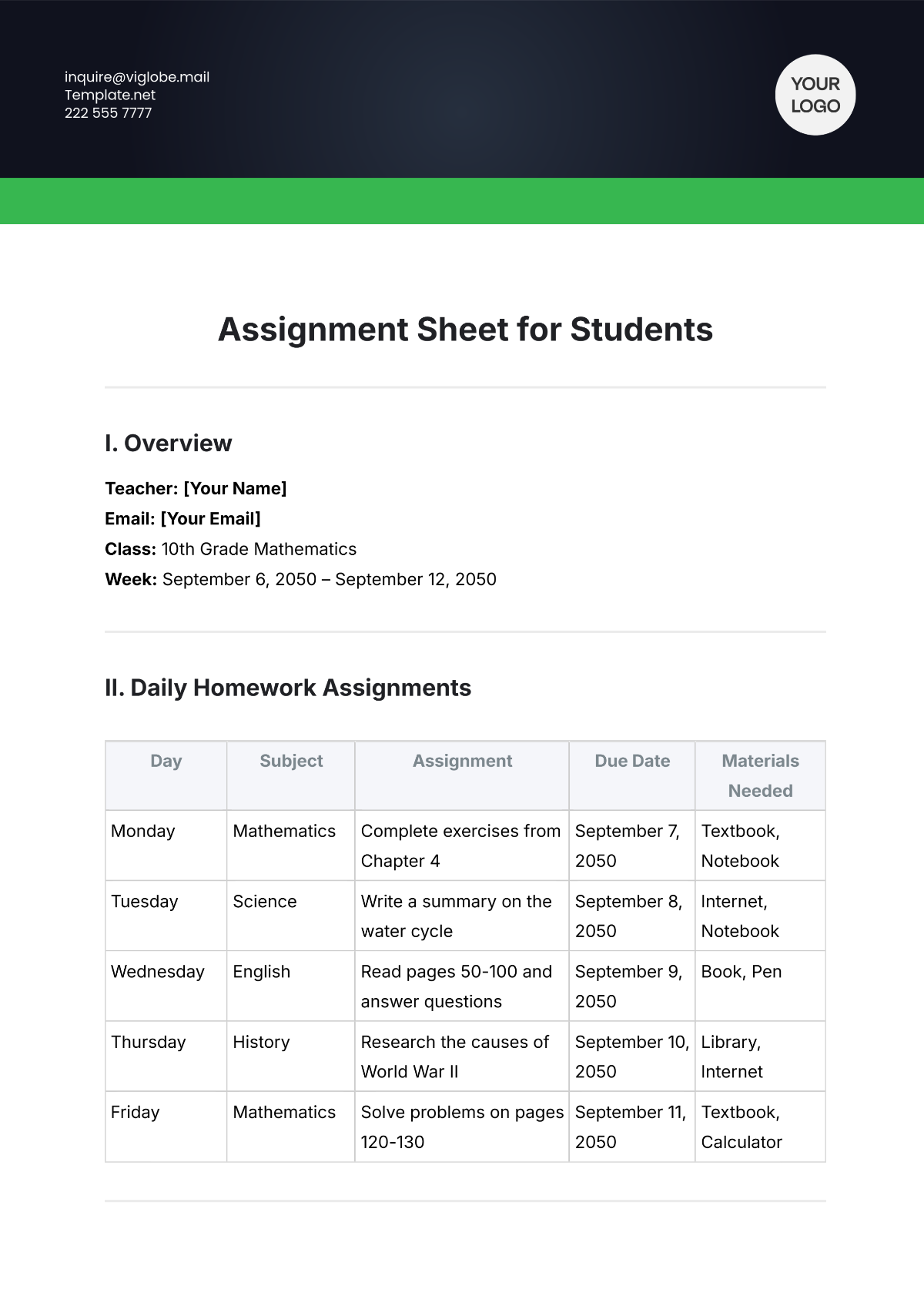 Free Student Sheet Templates Editable And Printable