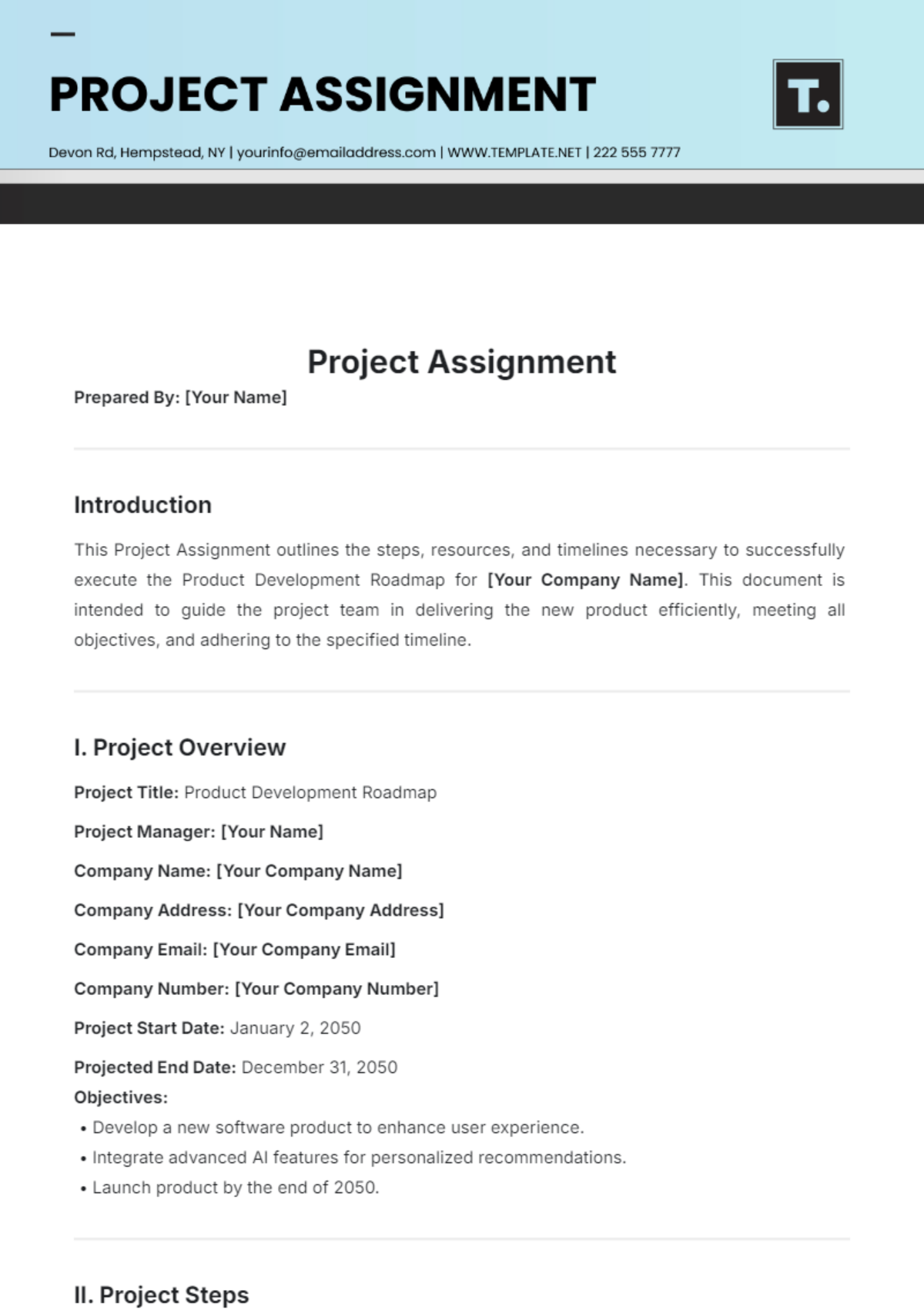 Project Assignment Template - Edit Online & Download