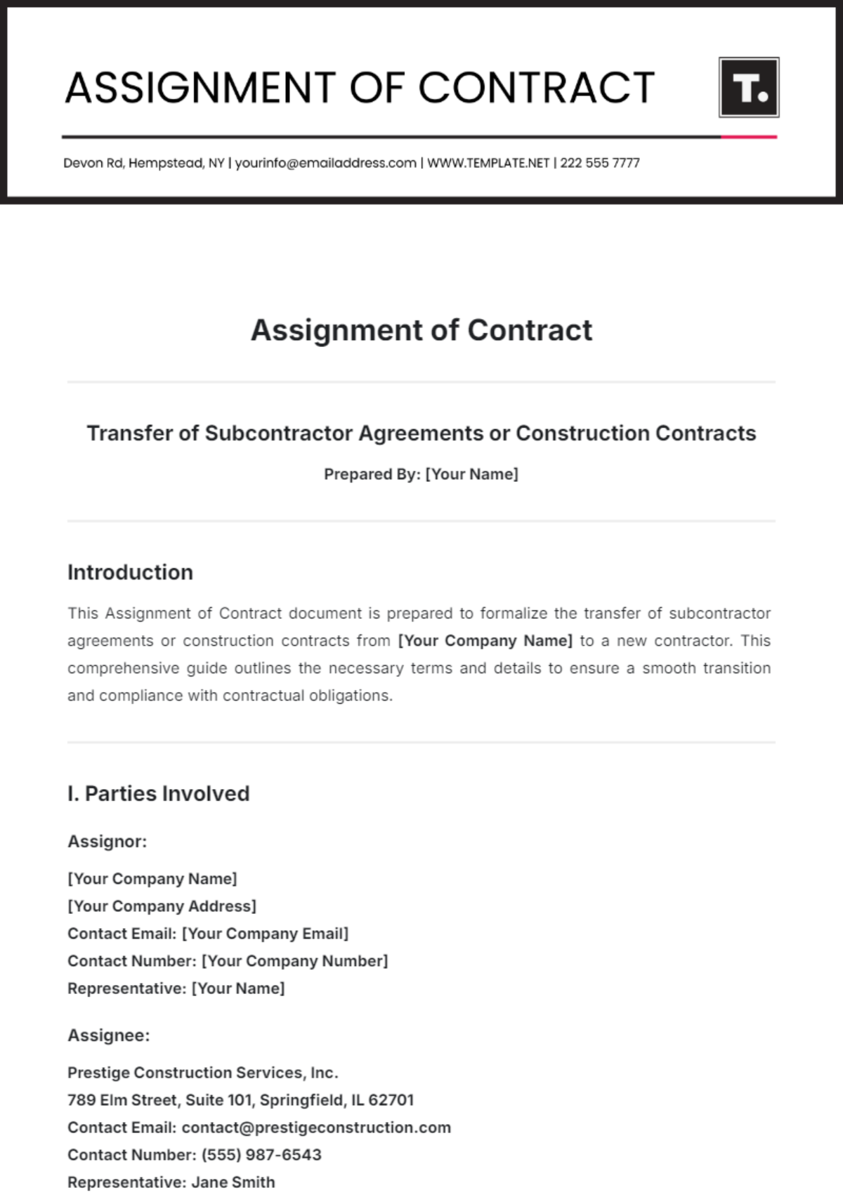 Assignment of Contract Template - Edit Online & Download