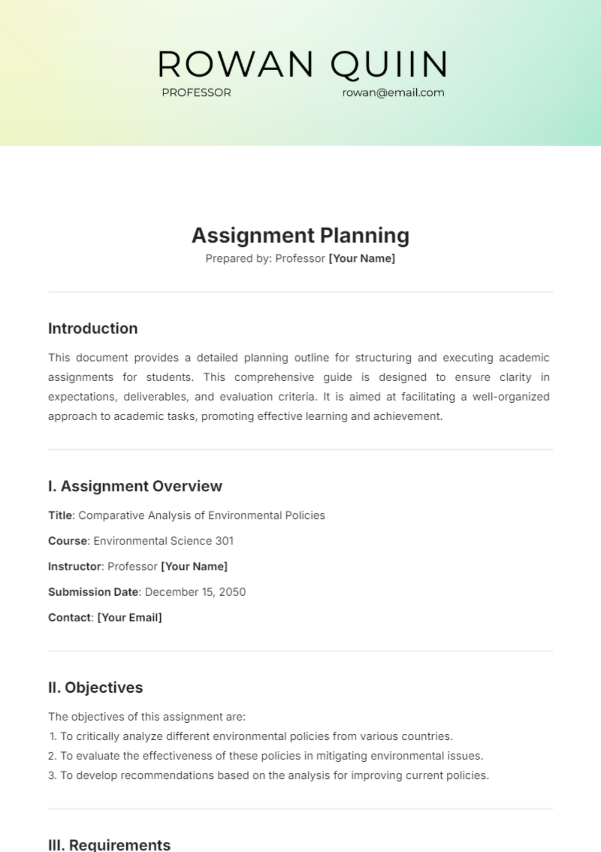 Assignment Planning Template - Edit Online & Download