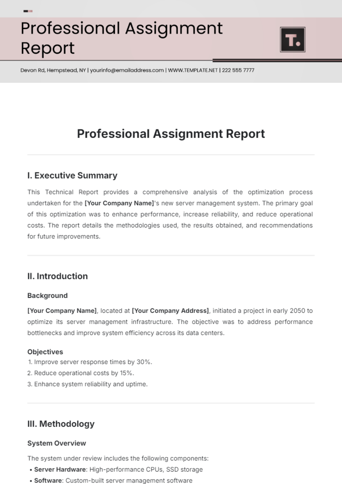 Professional Assignment Report Template - Edit Online & Download