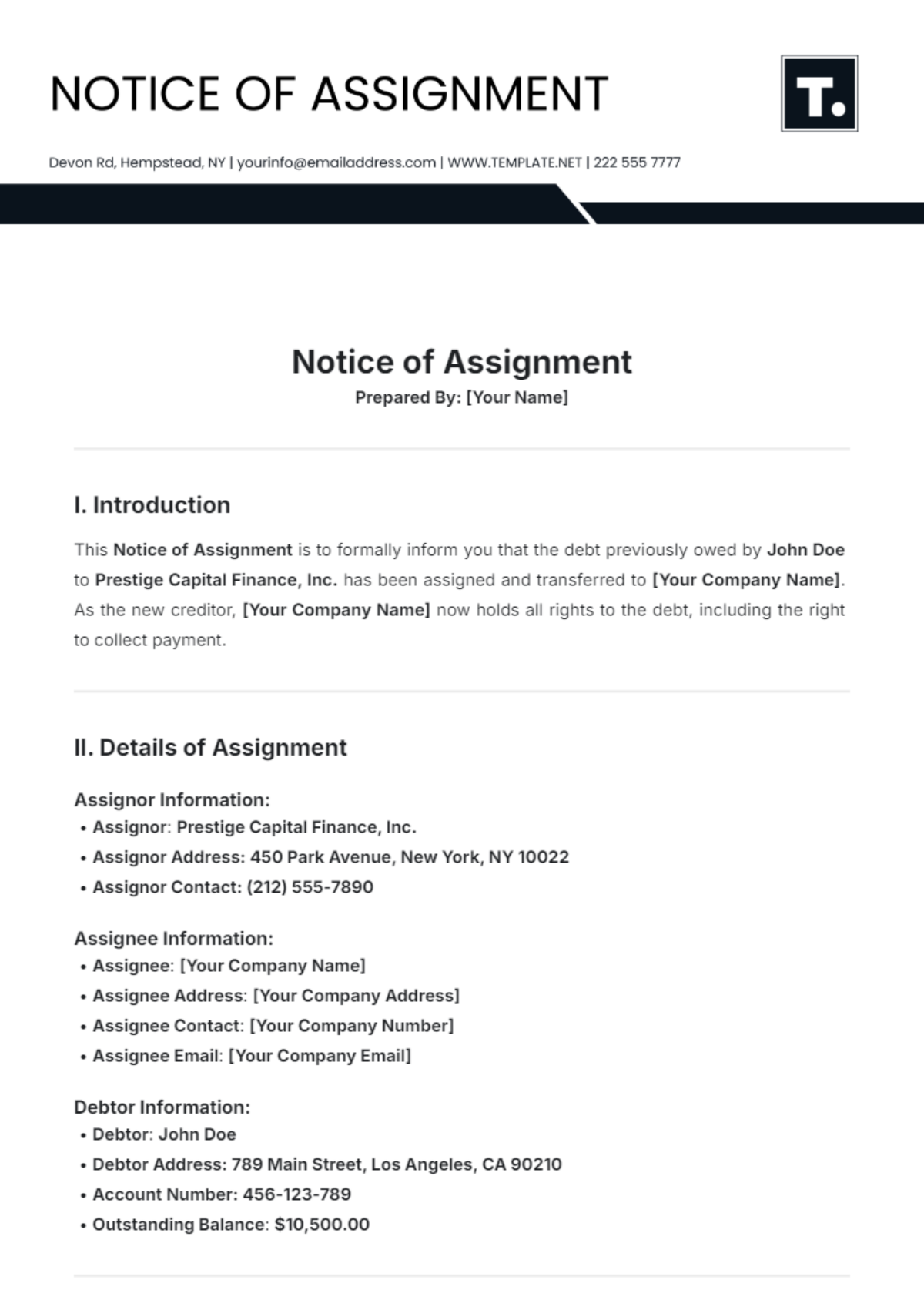 Notice of Assignment Template - Edit Online & Download