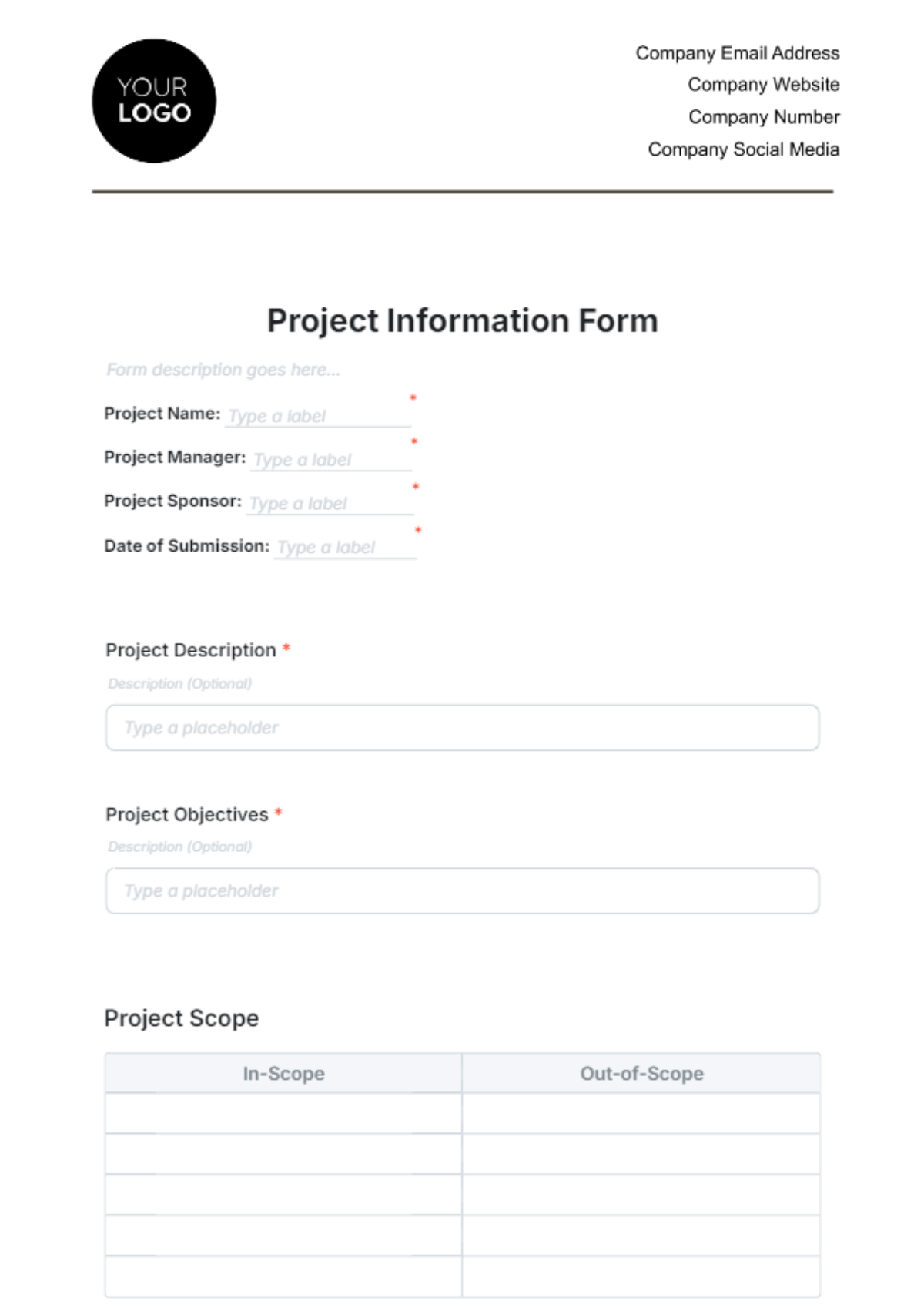 Project Information Form Template - Edit Online & Download