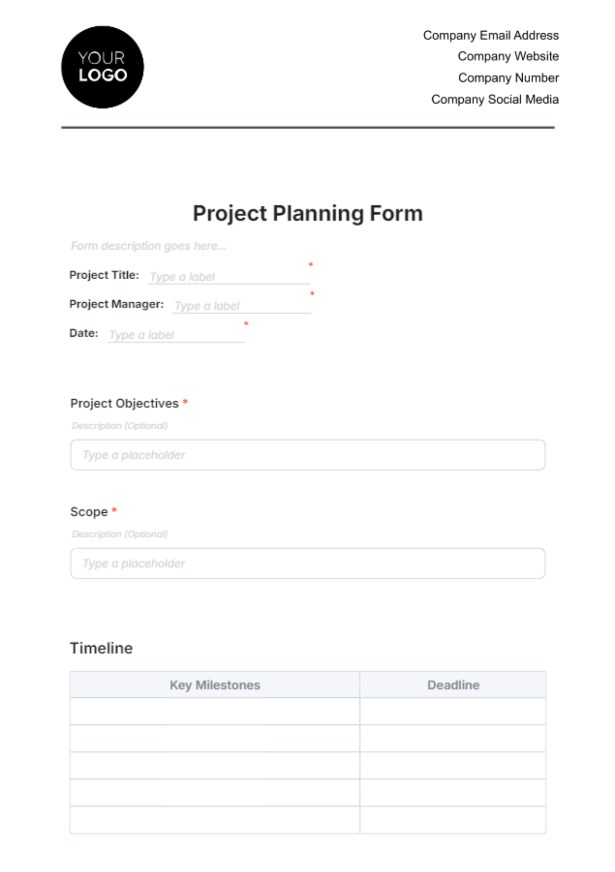 Project Planning Form Template - Edit Online & Download