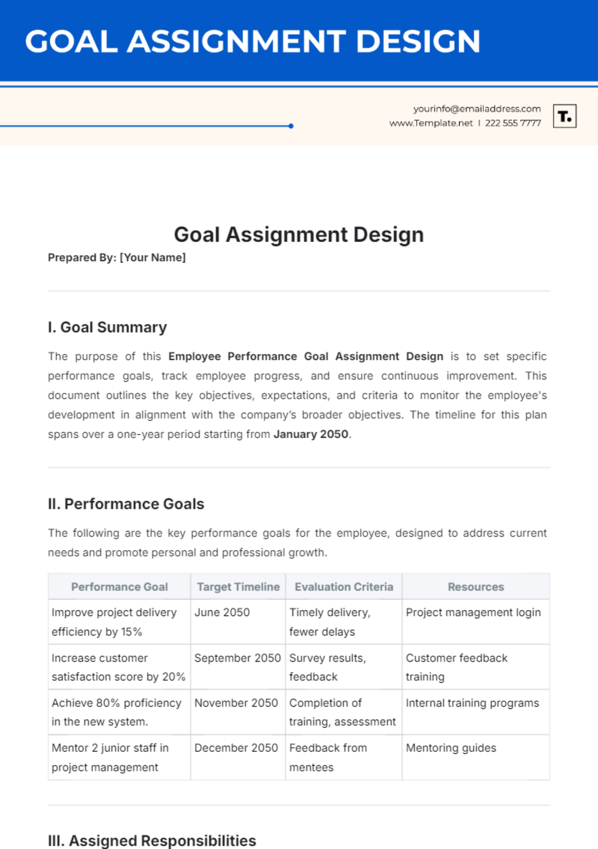 Goal Assignment Design Template - Edit Online & Download