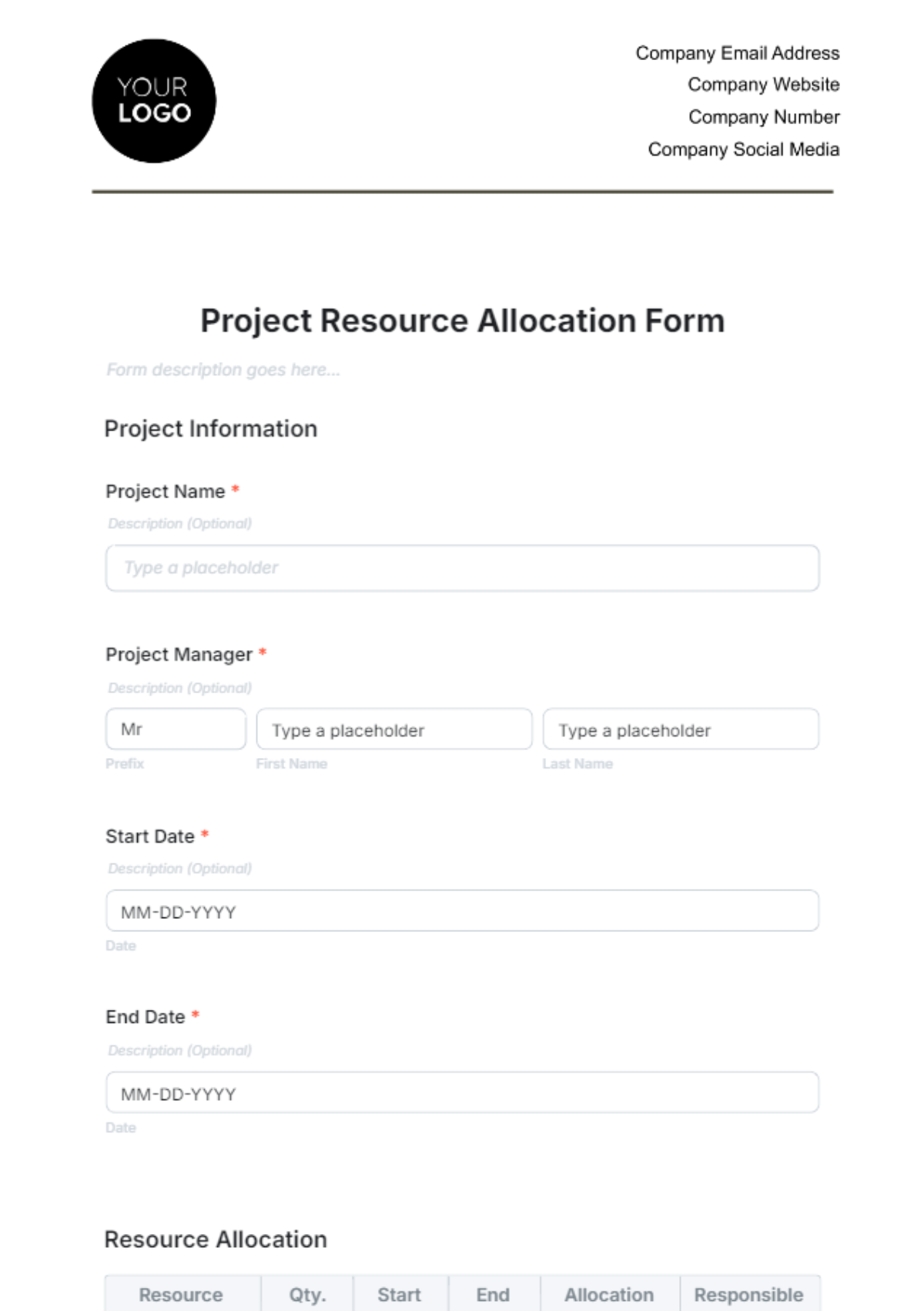 Project Resource Allocation Form Template - Edit Online & Download