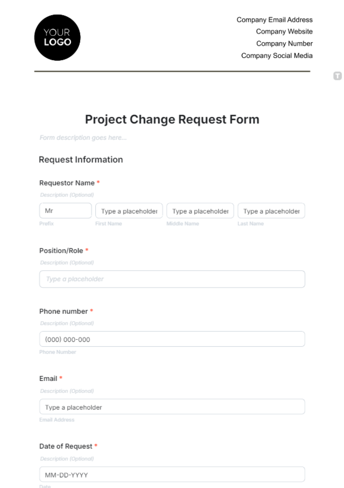 Project Change Request Form Template - Edit Online & Download