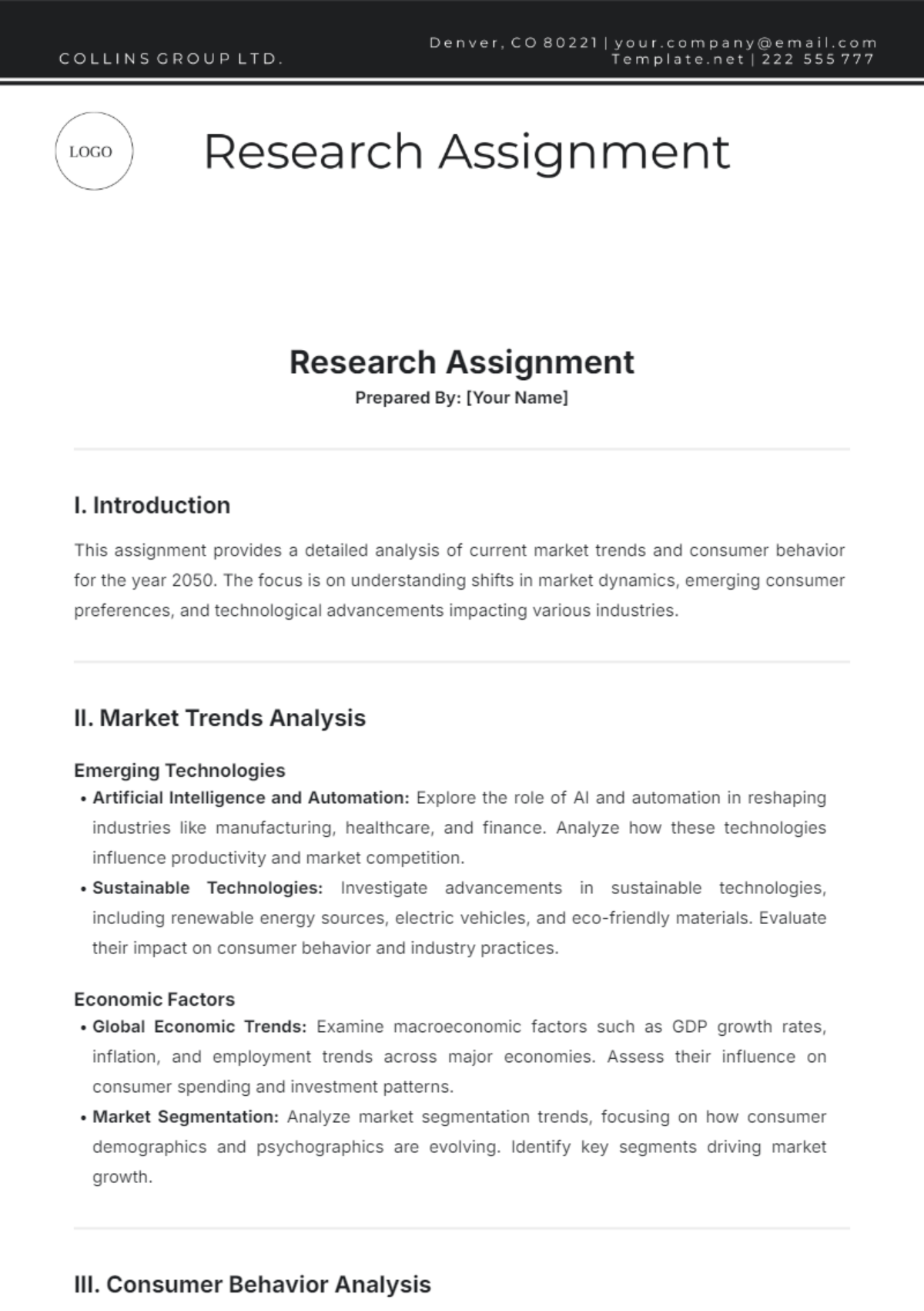 Research Assignment Template - Edit Online & Download