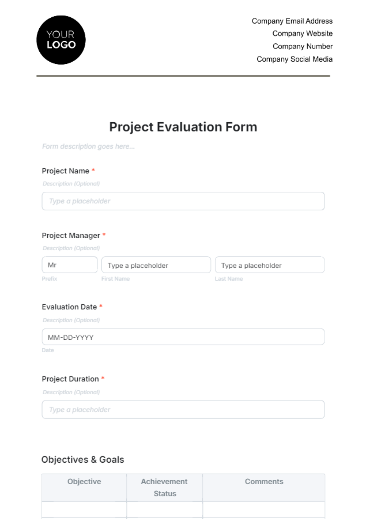 Project Evaluation Form Template - Edit Online & Download