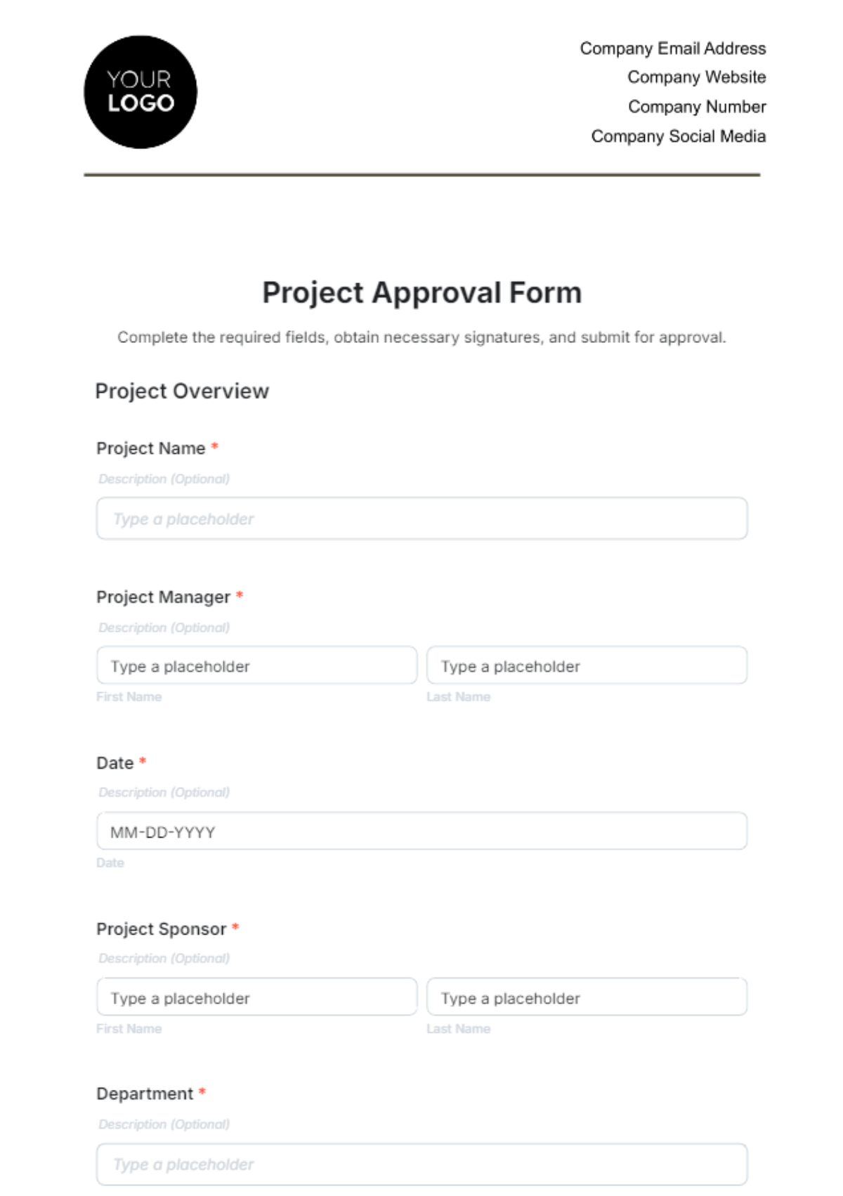 Project Approval Form Template - Edit Online & Download