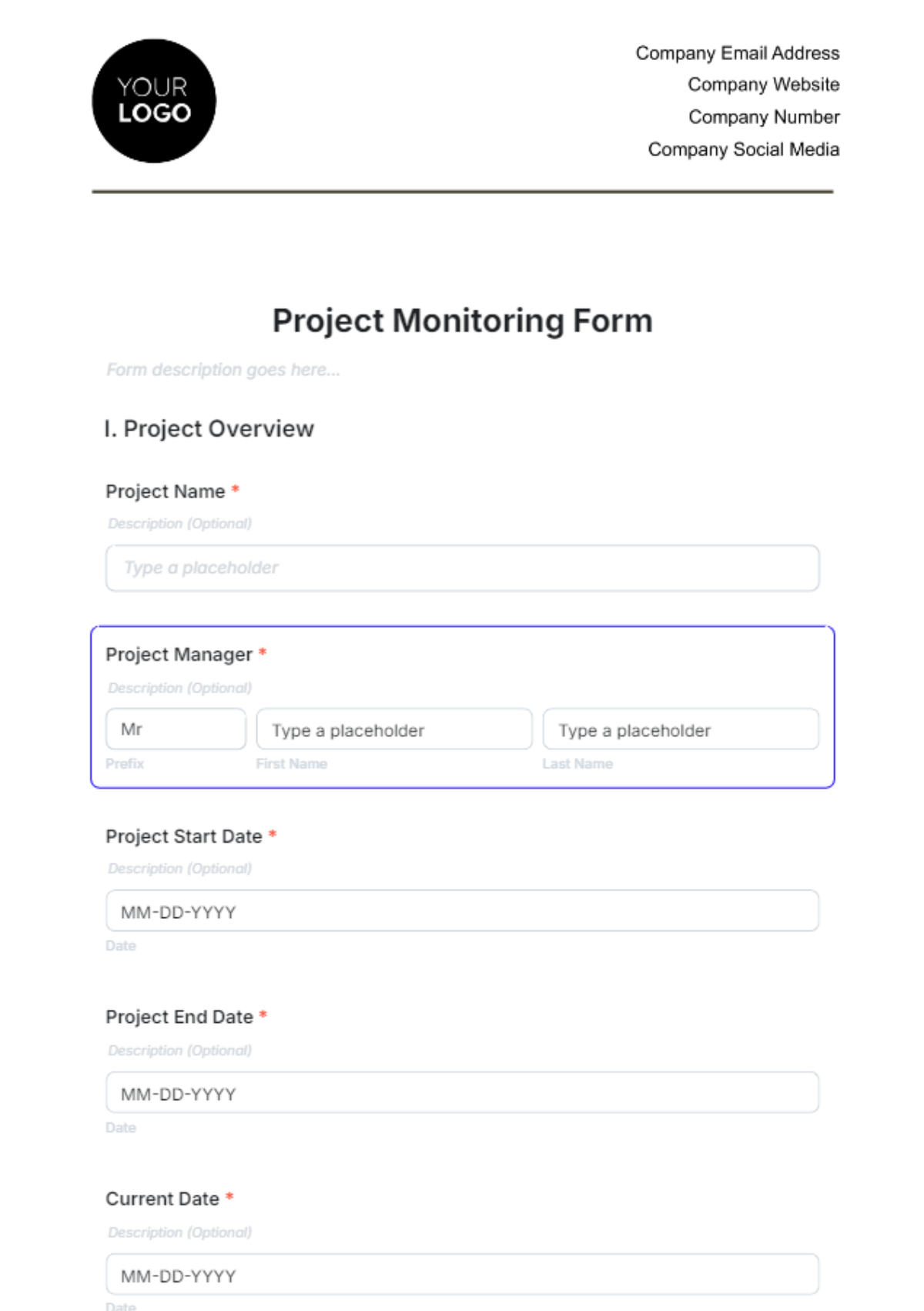 Project Monitoring Form Template