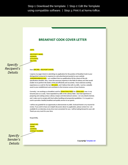 Breakfast Cook Cover Letter Template