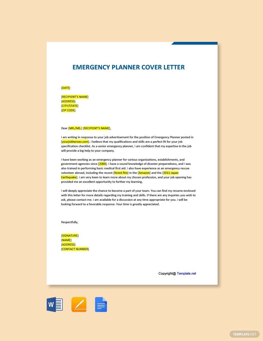 Emergency Planner Cover Letter