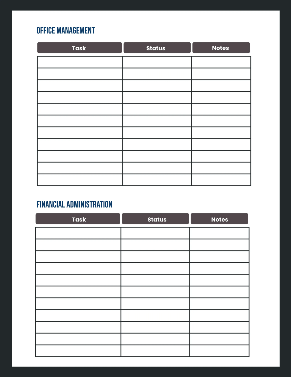 Free Administration Planner Template to Edit Online