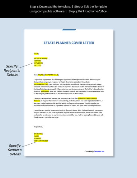 Free Estate Planner Cover Letter Template - Google Docs, Word, Apple ...