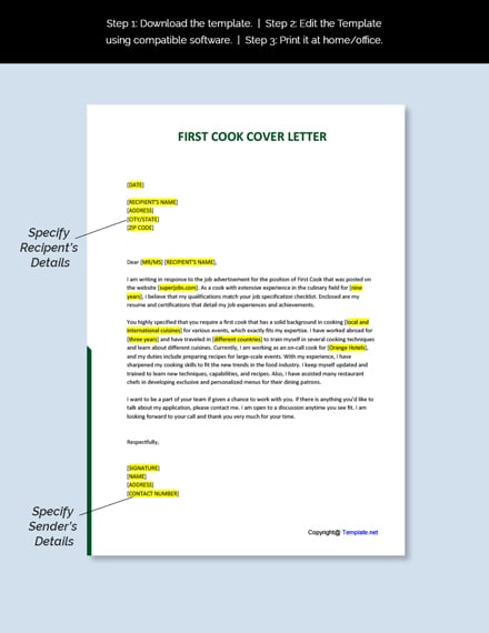 First Cook Cover Letter Template