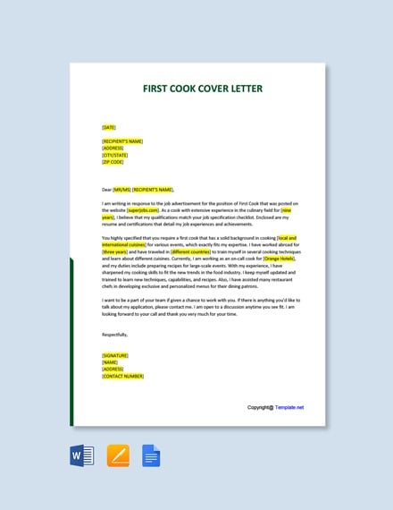 12+ FREE Cook Cover Letter Templates - Google Docs ...