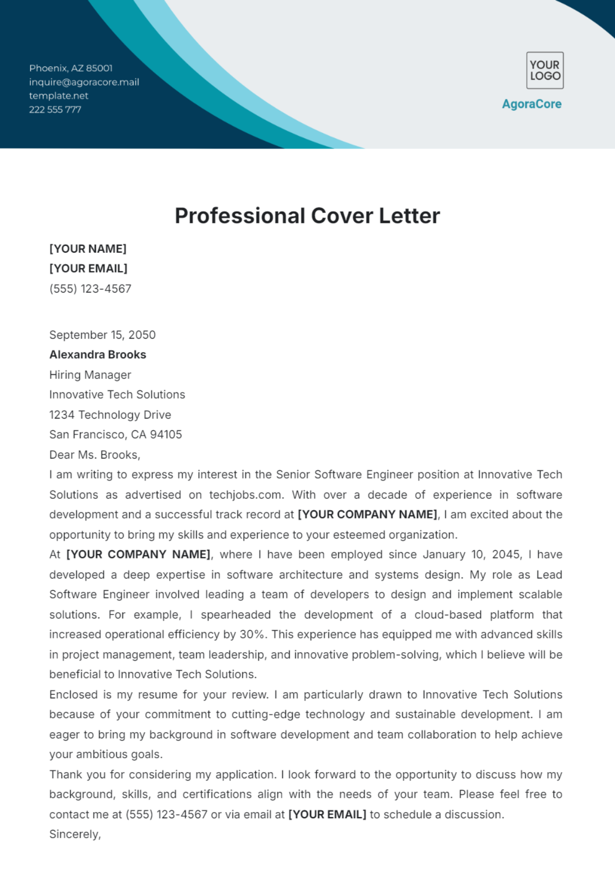 Professional Cover Letter Template - Edit Online & Download