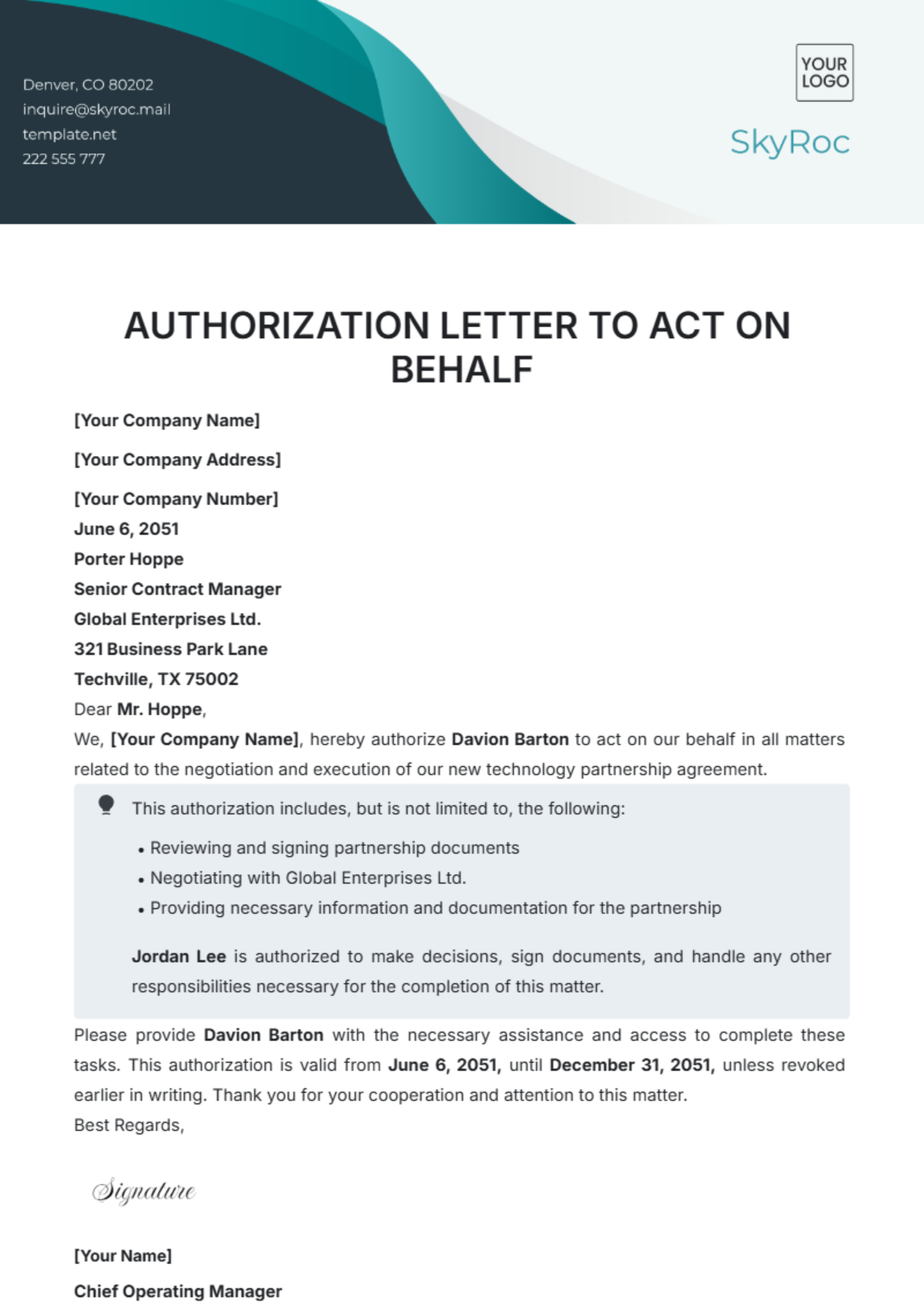 Authorization Letter to Act on Behalf Template - Edit Online & Download