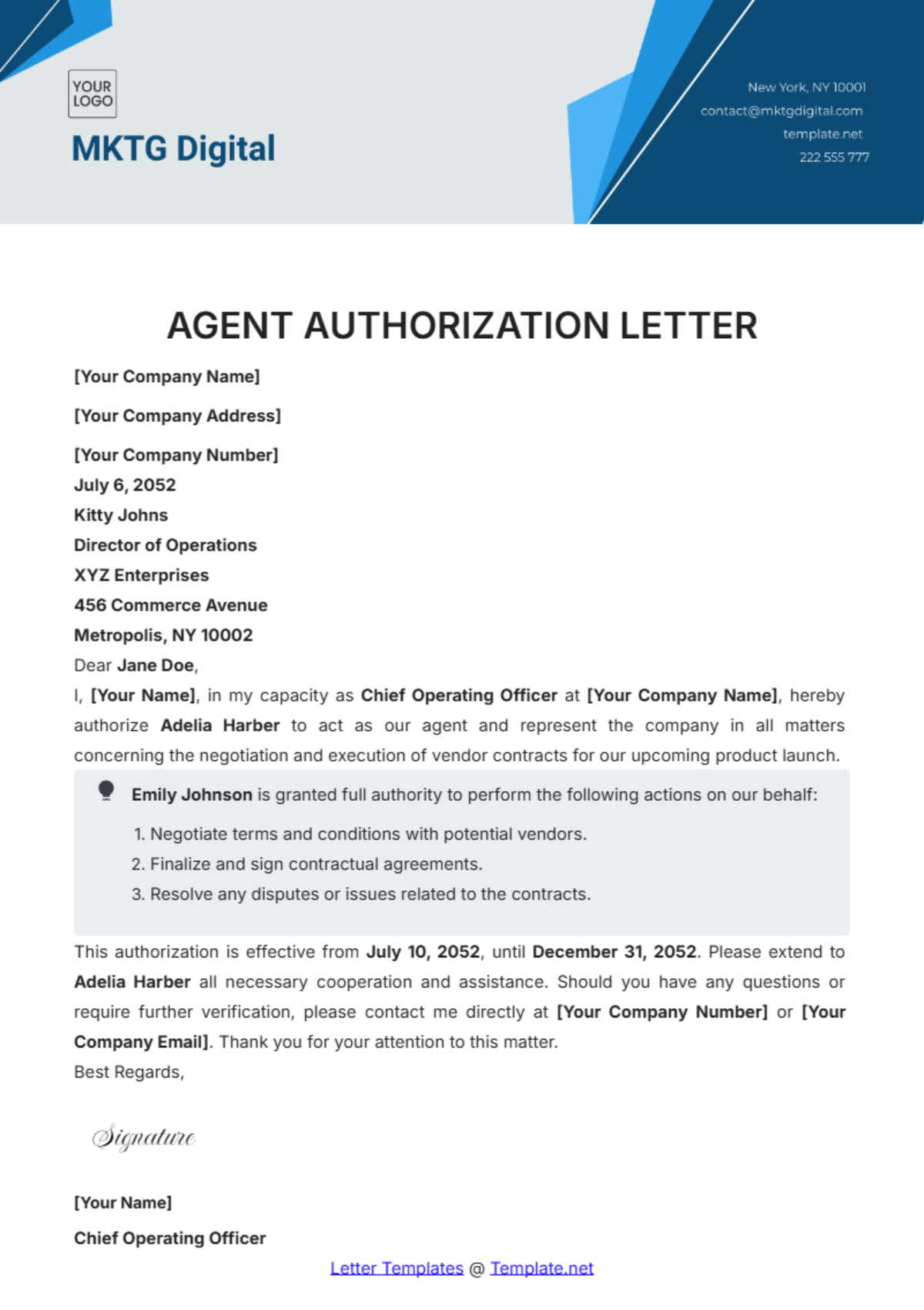 Agent Authorization Letter Template - Edit Online & Download