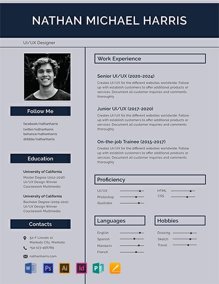 Modern Resume Template - Illustrator, InDesign, Word, Apple Pages, PSD, Publisher