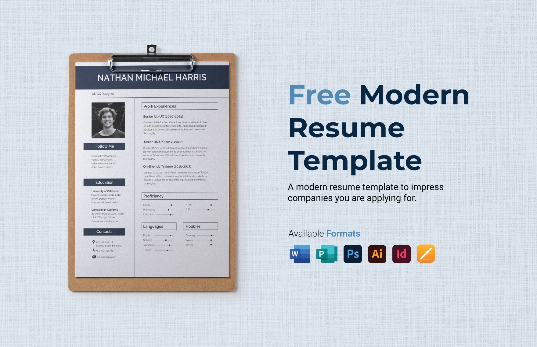 Modern Resume in Word, PDF, Illustrator, PSD, Apple Pages, Publisher, InDesign