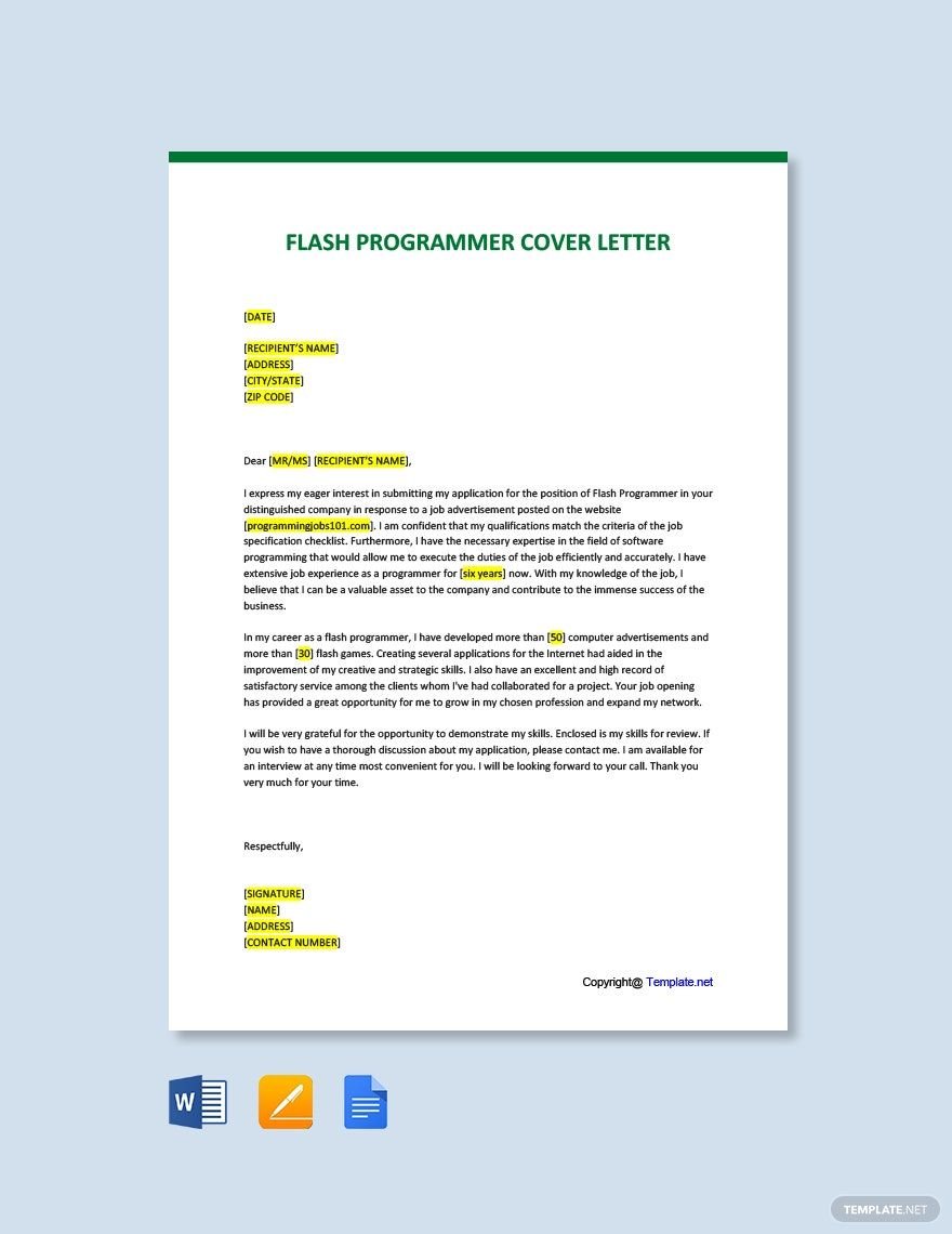 Flash Programmer Cover Letter