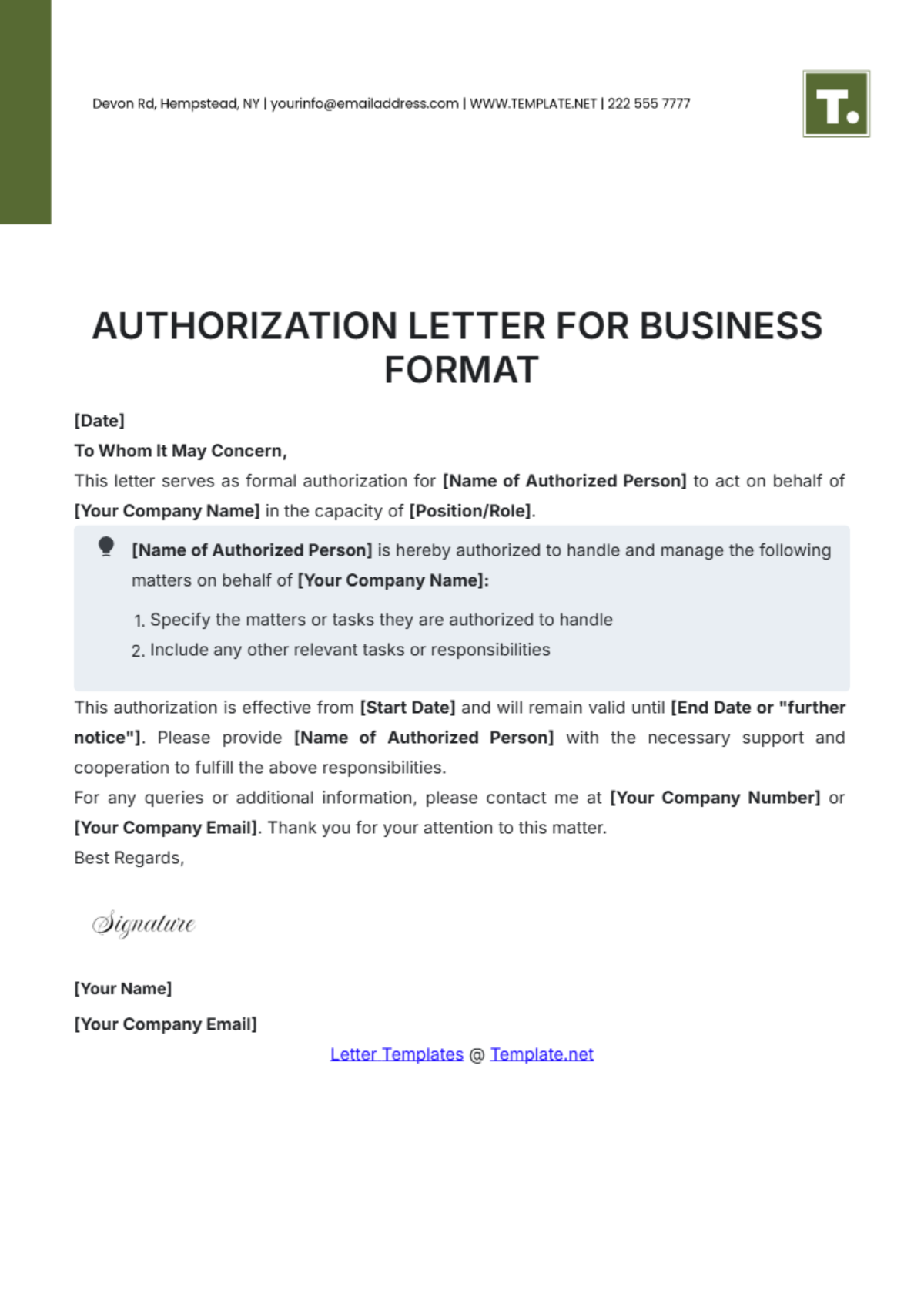 Authorization Letter for Business Format Template - Edit Online & Download