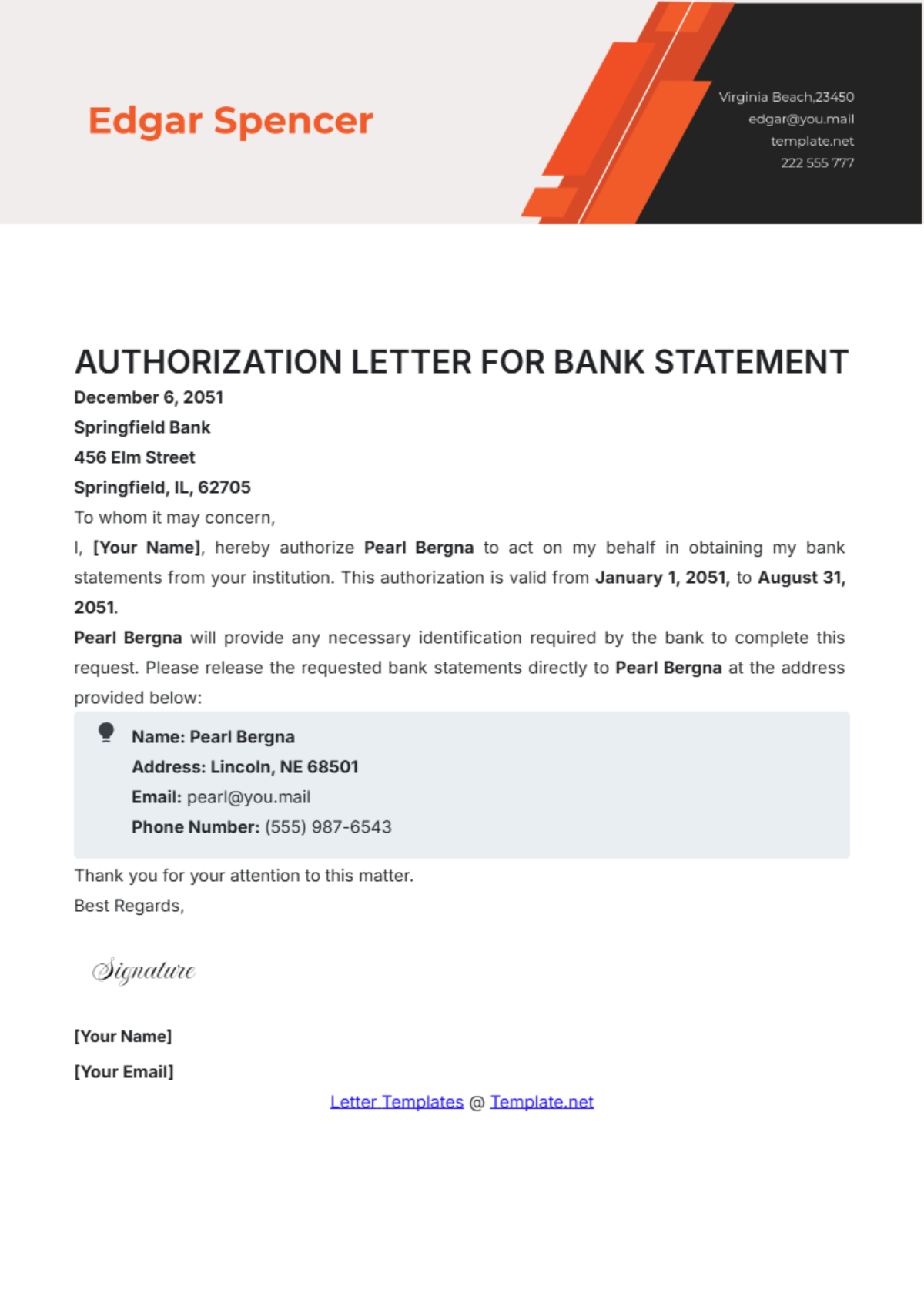 Authorization Letter for Bank Statement Template - Edit Online & Download