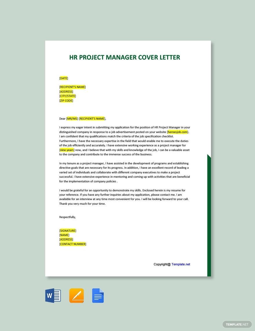 HR Project Manager Cover Letter