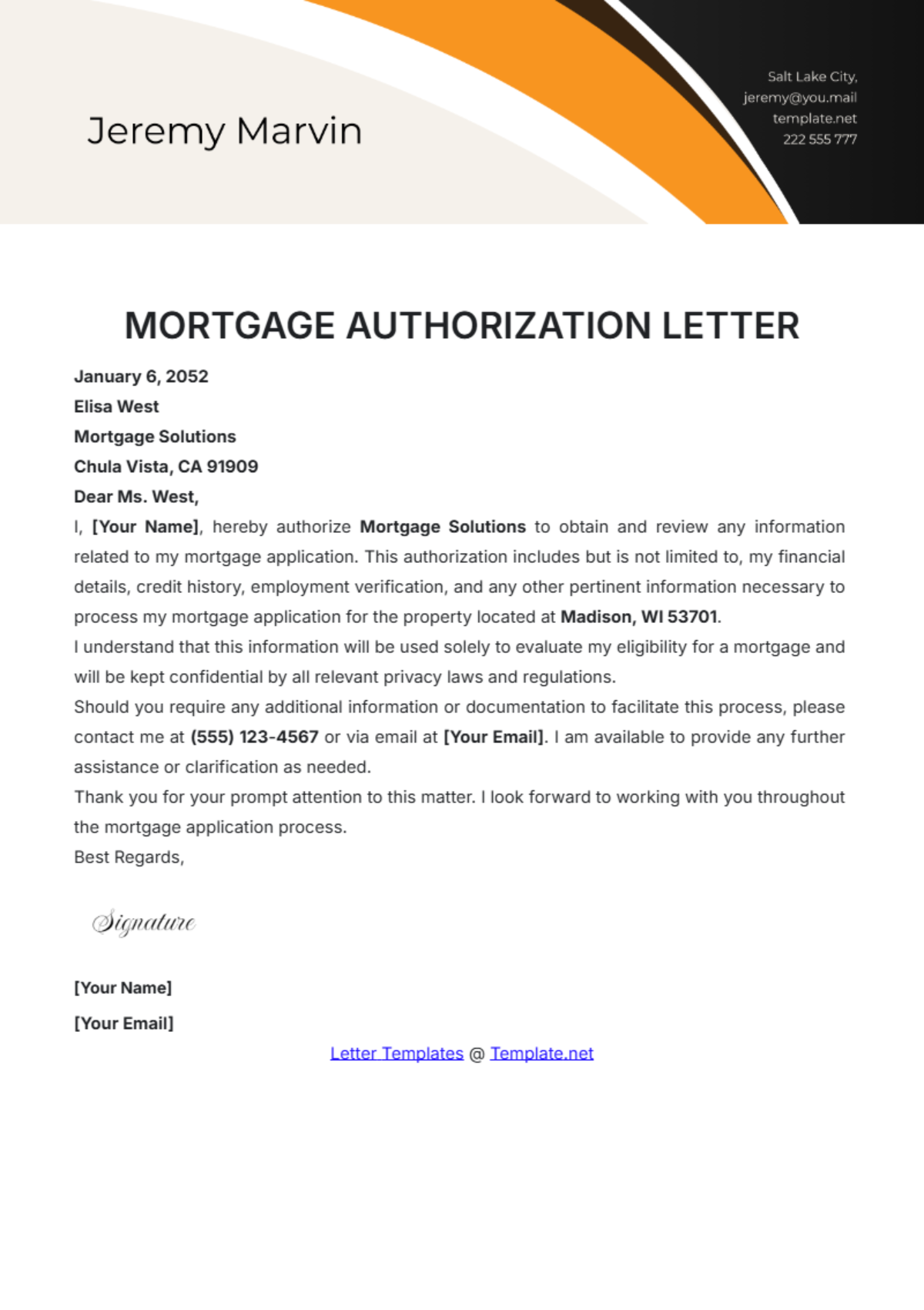 Mortgage Authorization Letter Template - Edit Online & Download