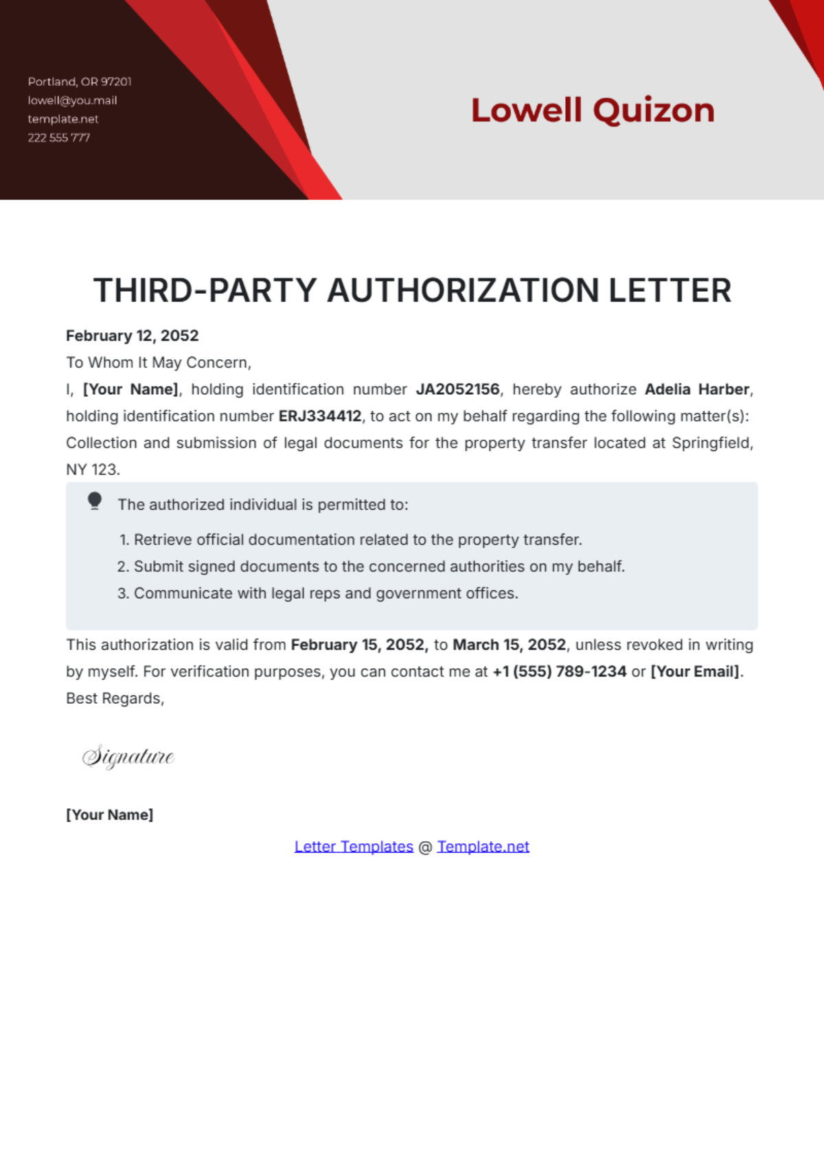 Third-Party Authorization Letter Template - Edit Online & Download