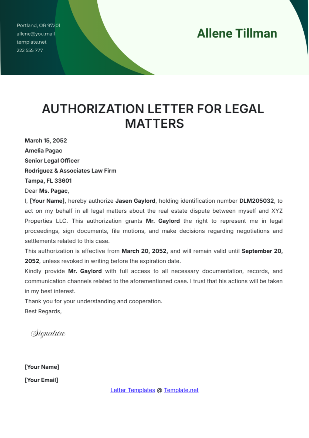 Authorization Letter for Legal Matters Template - Edit Online & Download