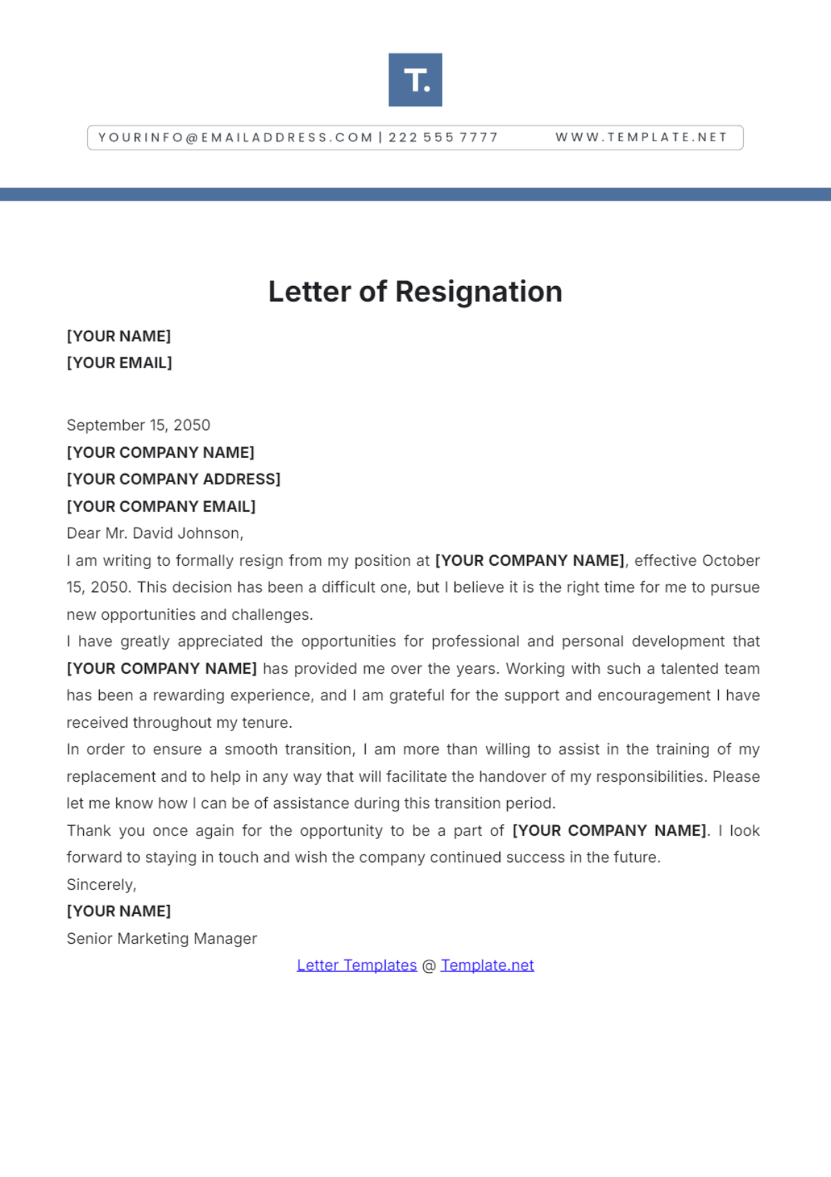 Free Letter of Resignation Template