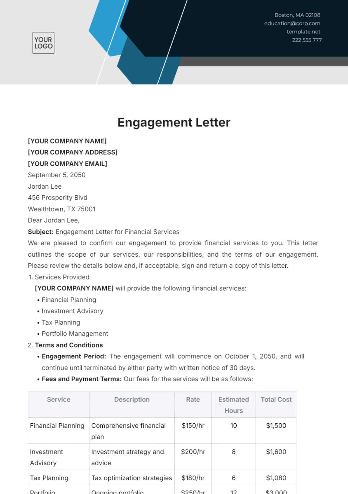 Free Engagement Letter Template