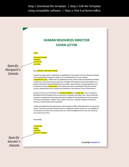 Human Resources Director Cover Letter Template - Google Docs, Word ...