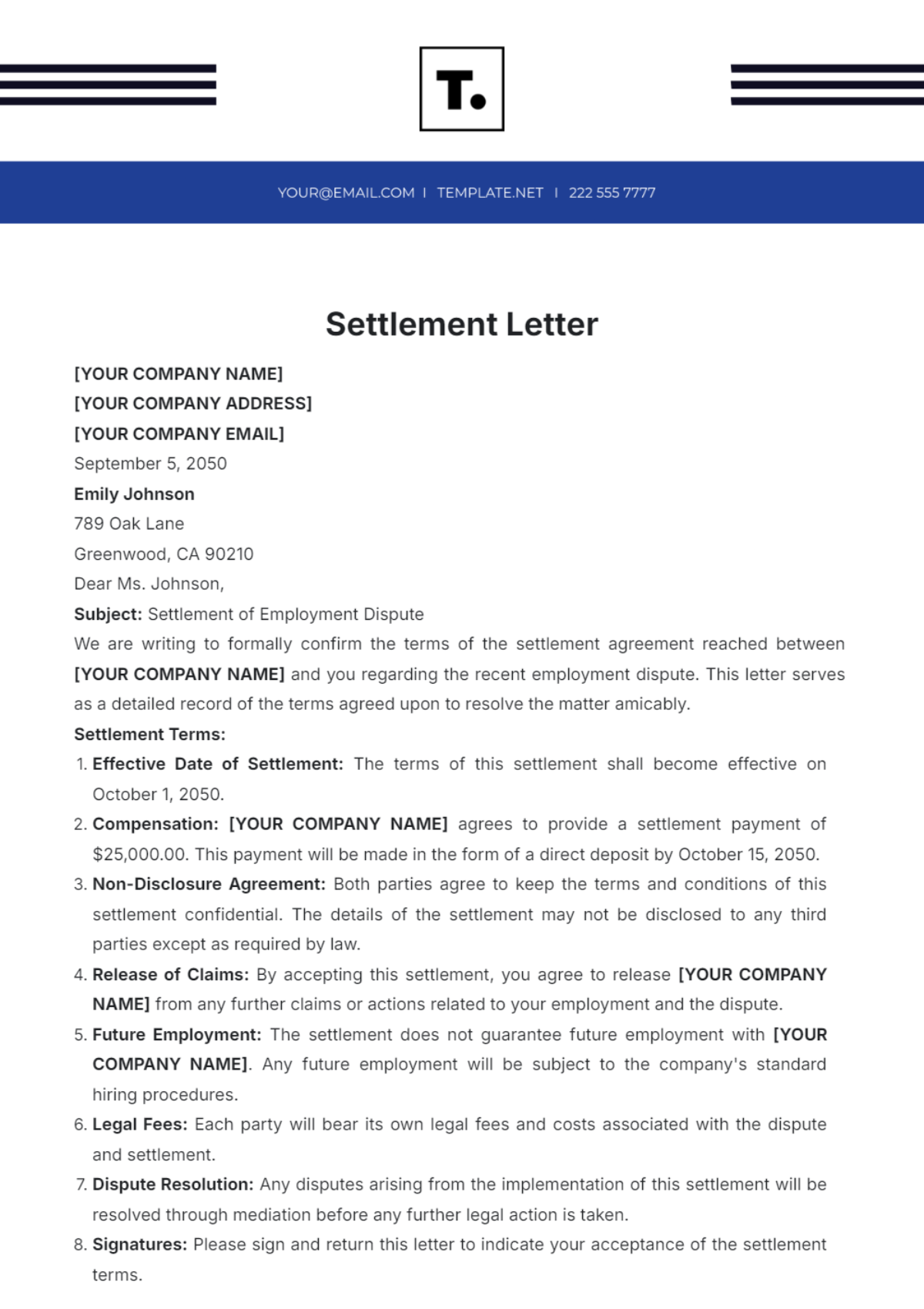 Free Settlement Letter Template