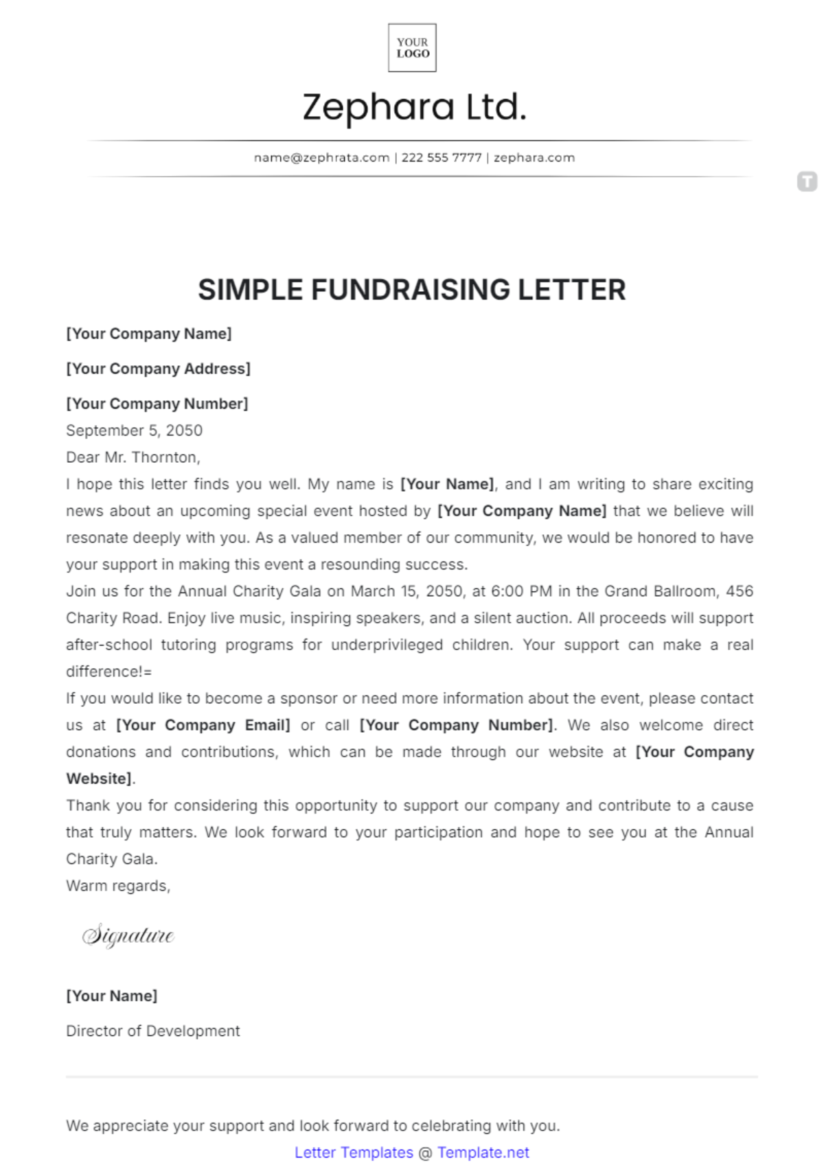 Simple Fundraising Letter Template - Edit Online & Download