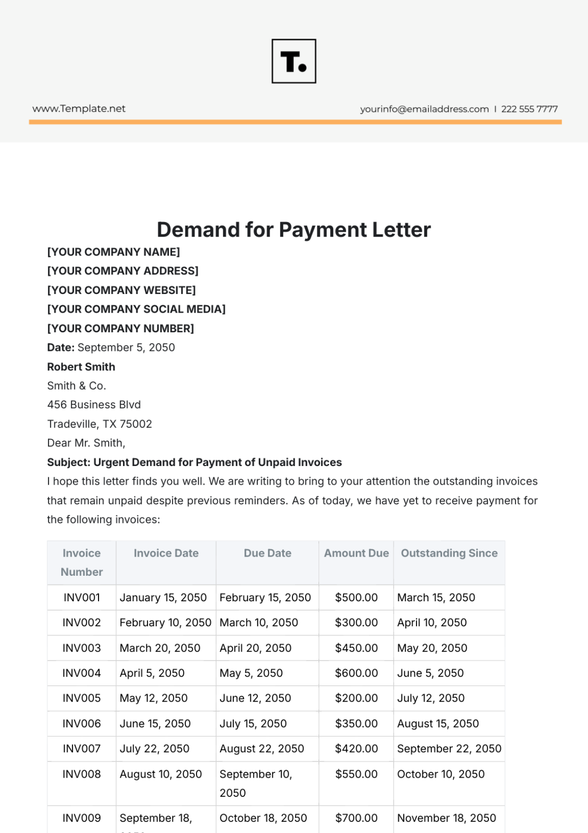 Demand for Payment Letter Template - Edit Online & Download