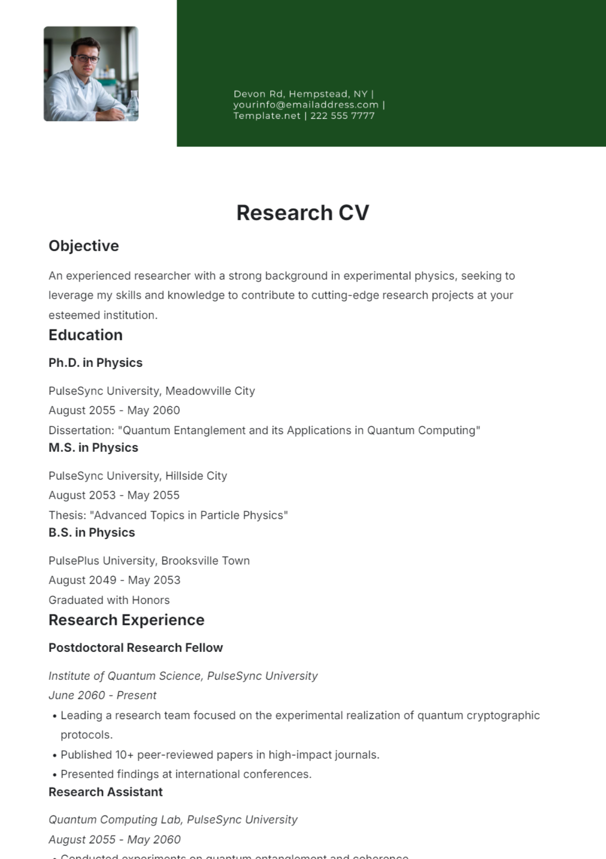 Research CV Template - Edit Online & Download