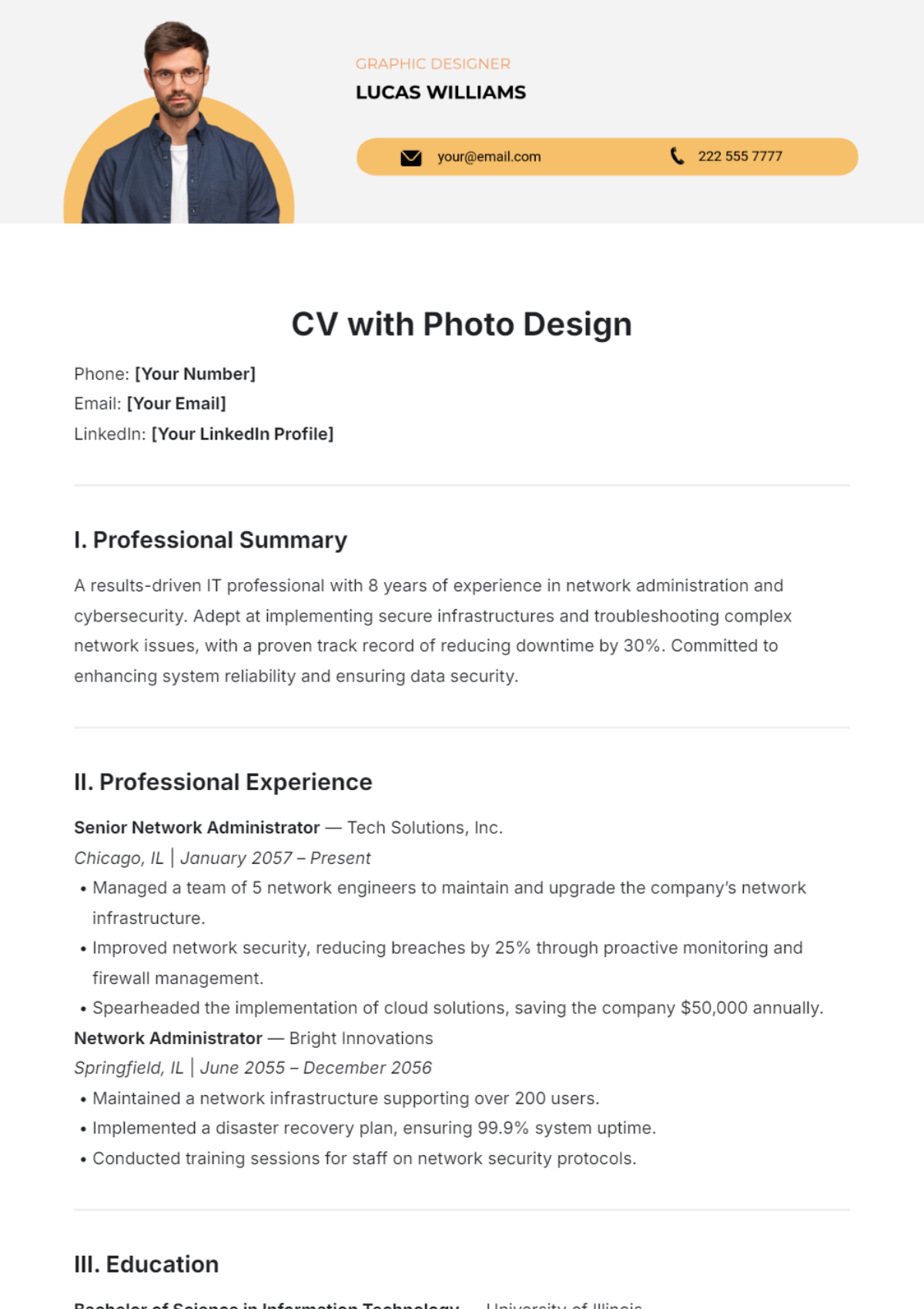 CV with Photo Design Template - Edit Online & Download