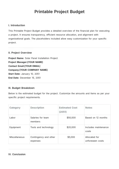 Free Printable Project Budget Template to Edit Online